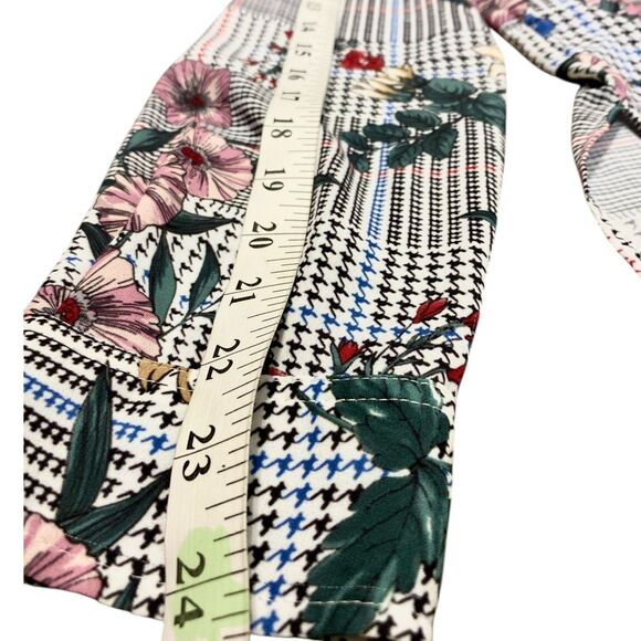 Chelsea & Theodore L Blouse Floral Houndstooth Button Front Layer Grandmacore - Picture 7 of 11